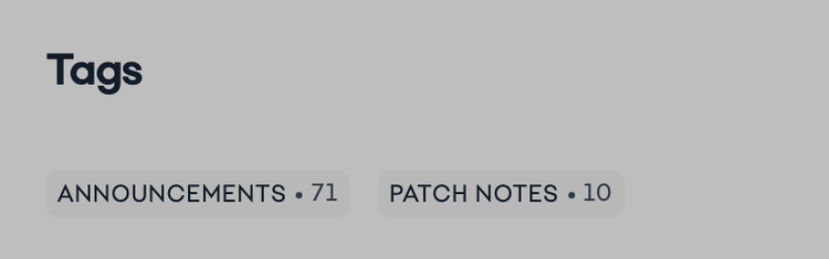 Screenshot of tags section on right side of screen with Announcements and Patch Notes visible