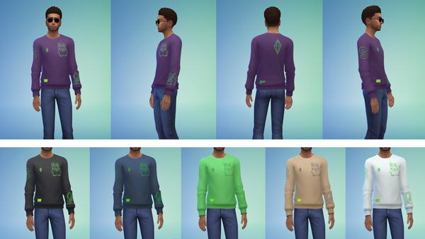 Klassischer Crewneck-Pullover bestickt mit Retro-Designs und mit zusätzlichen Siebdrucken.
