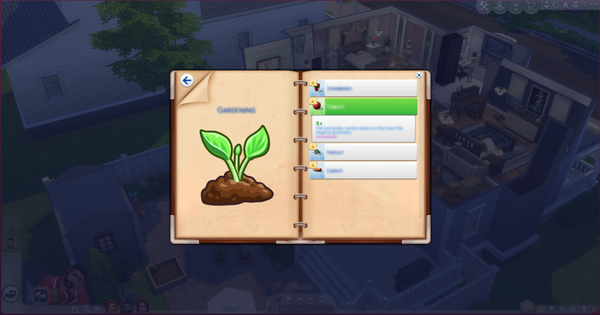 Notebook displaying the Gardening category with detailed information about a tomato