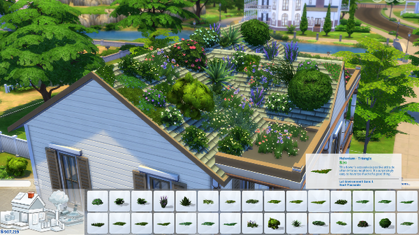 Une grande variété de plantes sur le toit des maisons dans le mode Construction