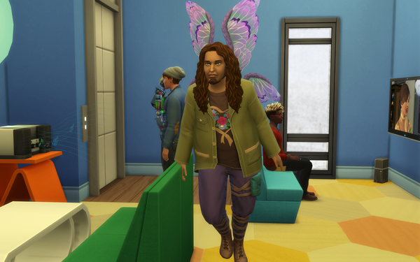 Fairy in bewinged form entering a building.