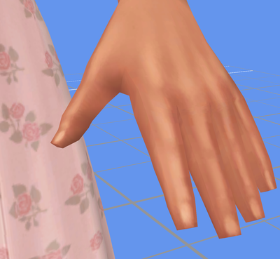 LOD 1 As shown in Sims 4 Studio. The picture shows a slightly blocky hand. Seams on the mesh are evident.