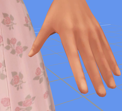 LOD 0 As shown in Sims 4 Studio. The picture shows a less blocky hand. Seams on the mesh are not nearly as evident.